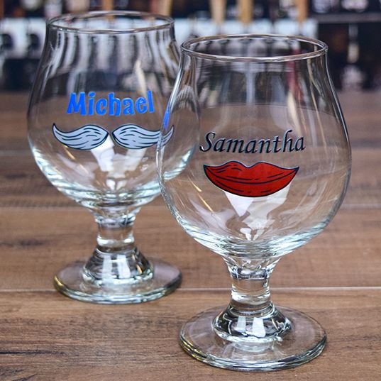 Digitally Printed His and Hers Belgian Beer Glasses