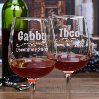 Engraved His and Hers Contour Wine Glasses (Set of 2)