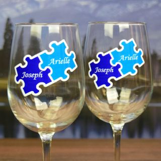Printed Puzzle Tall Wine Glasses (Set of 2)