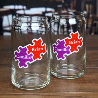 Printed Puzzle Beer Can Glasses (Set of 2)