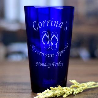 Engraved Arced Text Blue Pint Glass