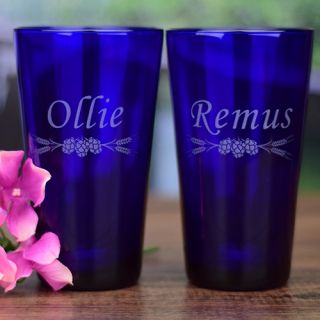 Engraved His and Hers Blue Pint Glasses (Set of 2)
