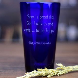 Engraved Great Drinking Quotes Blue Pint Glasses
