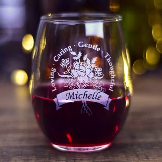 Engraved Bouquet Stemless Wine Glass