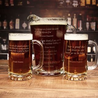 Engraved Great Drinking Quotes Pitcher Set