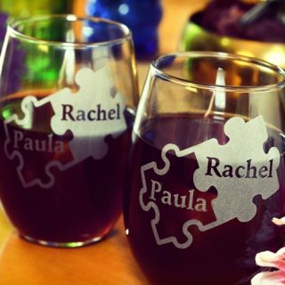 Engraved Puzzle Stemless Wine Glasses (Set of 2)