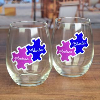 Printed Puzzle Stemless Wine Glasses (Set of 2)